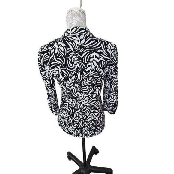 Style & Co. Black & White Floral Elbow Length Sleeve Top Women's Medium - Picture 4 of 7